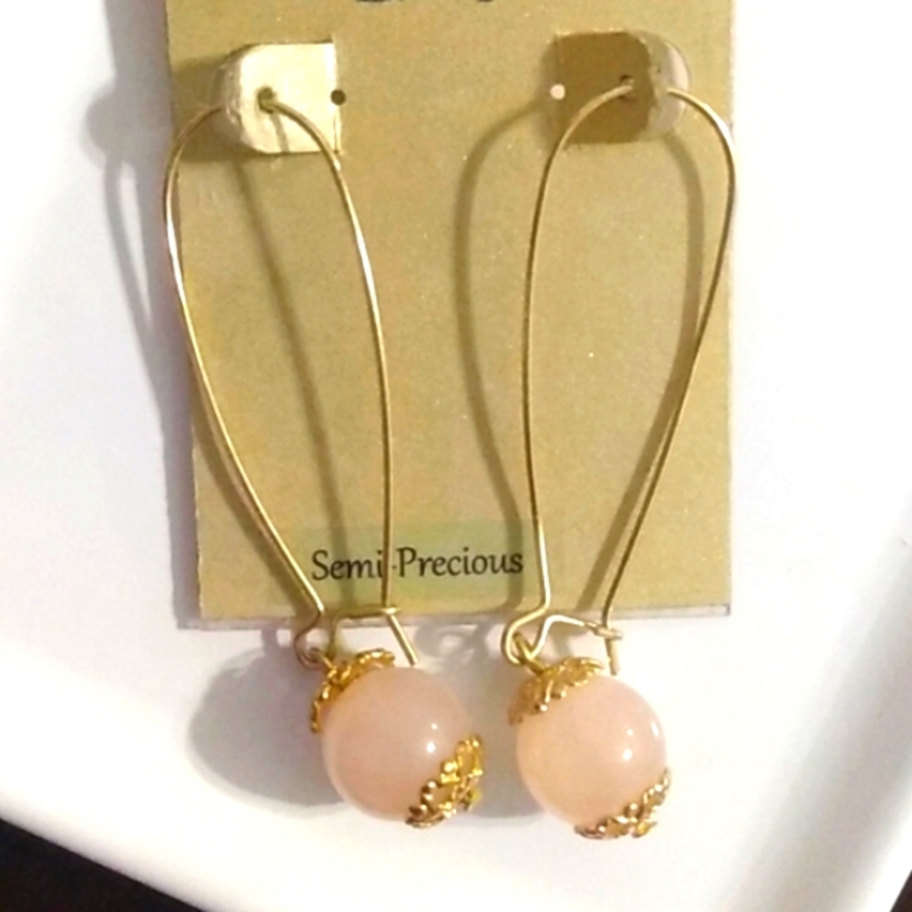 Francesca's Drop Gold Stoned Earrings with Light Pink Stones